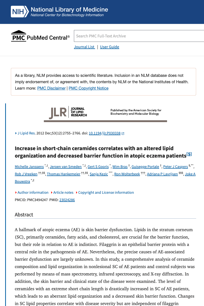 Janssens et al. 2012 — 세라마이드 프로파일 불균형과 장벽 기능