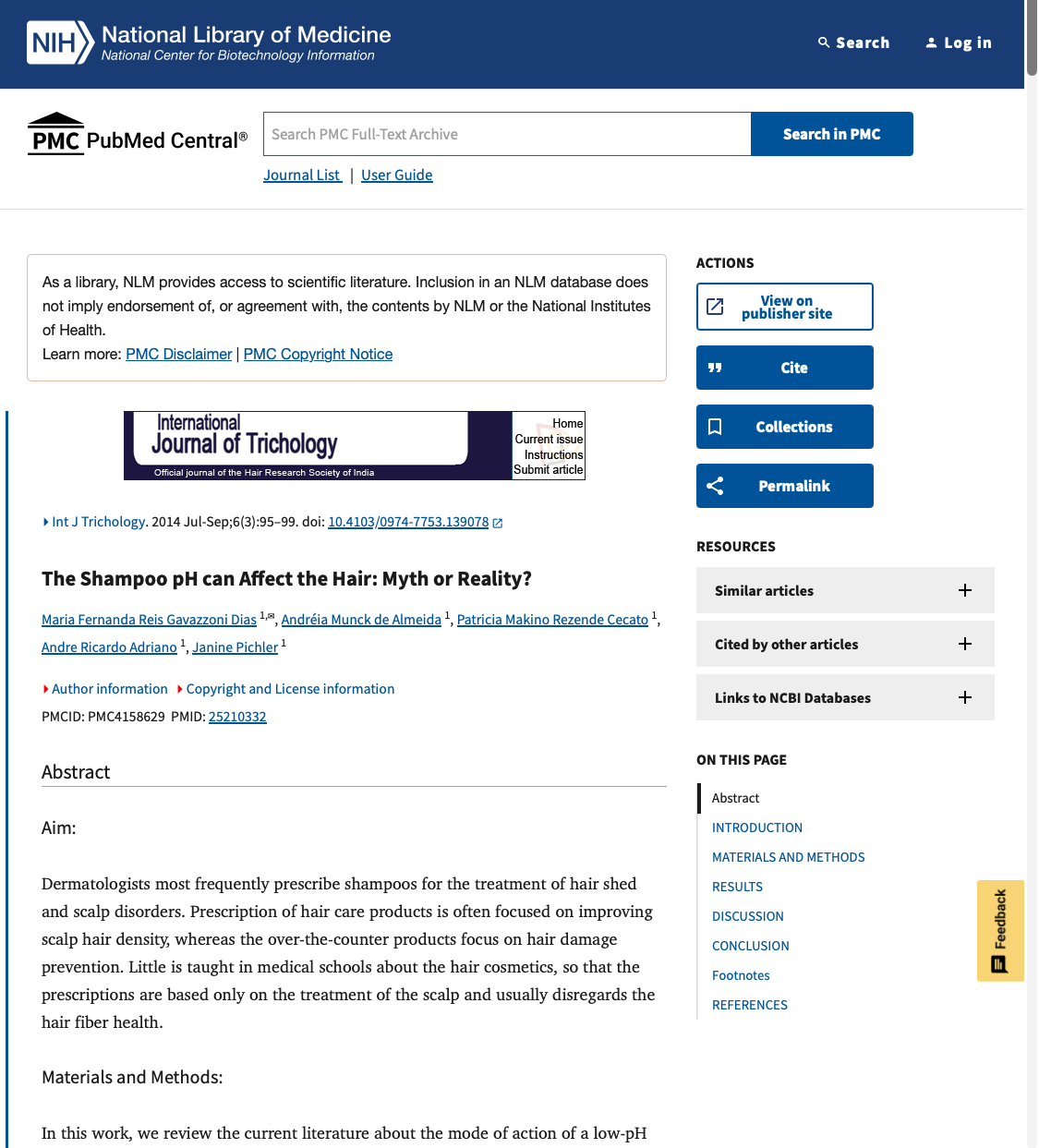 Gavazzoni Dias et al., 2014 — 샴푸 pH 논문