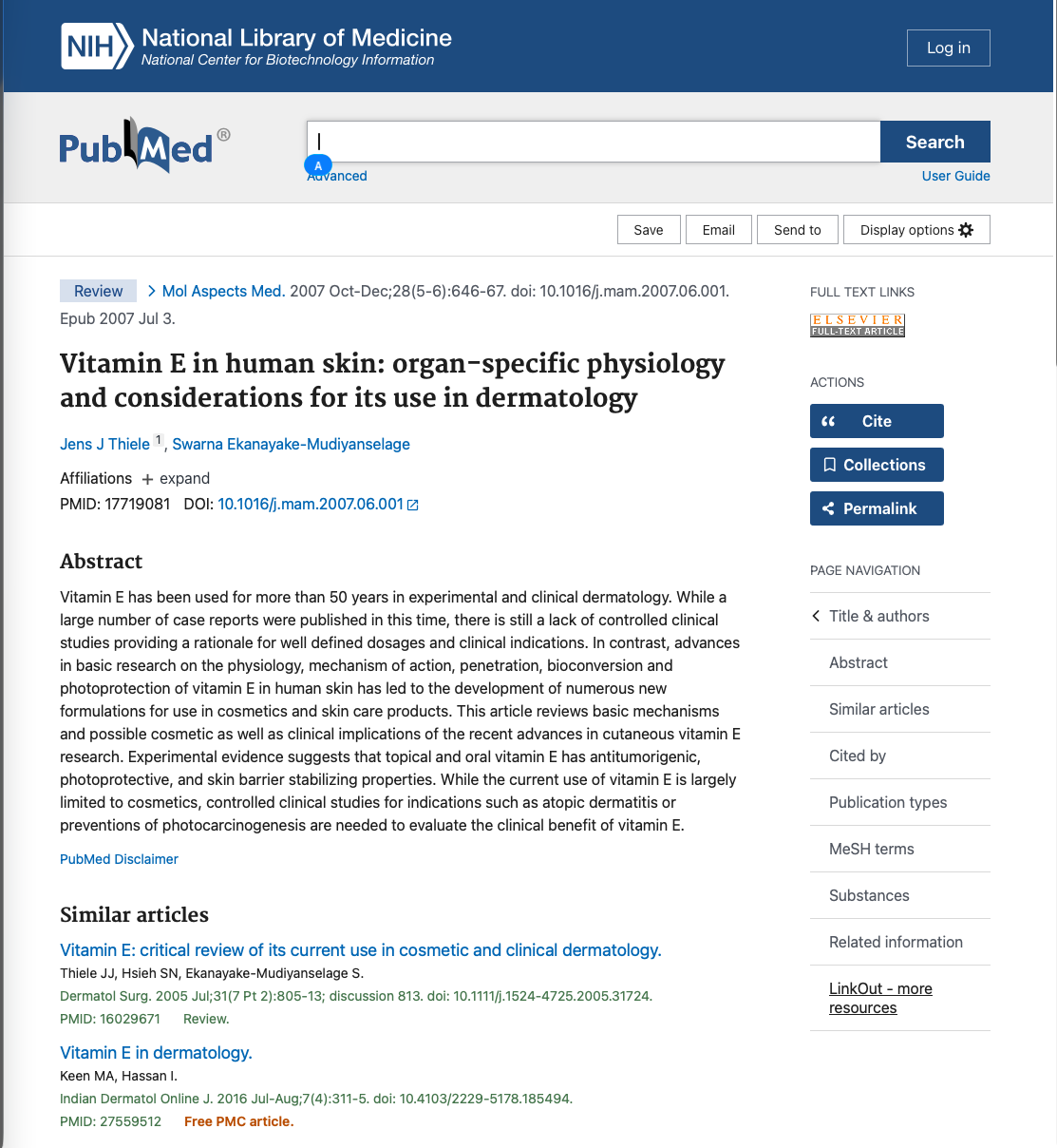 Thiele & Ekanayake-Mudiyanselage, 2007 — 피부 비타민 E 논문